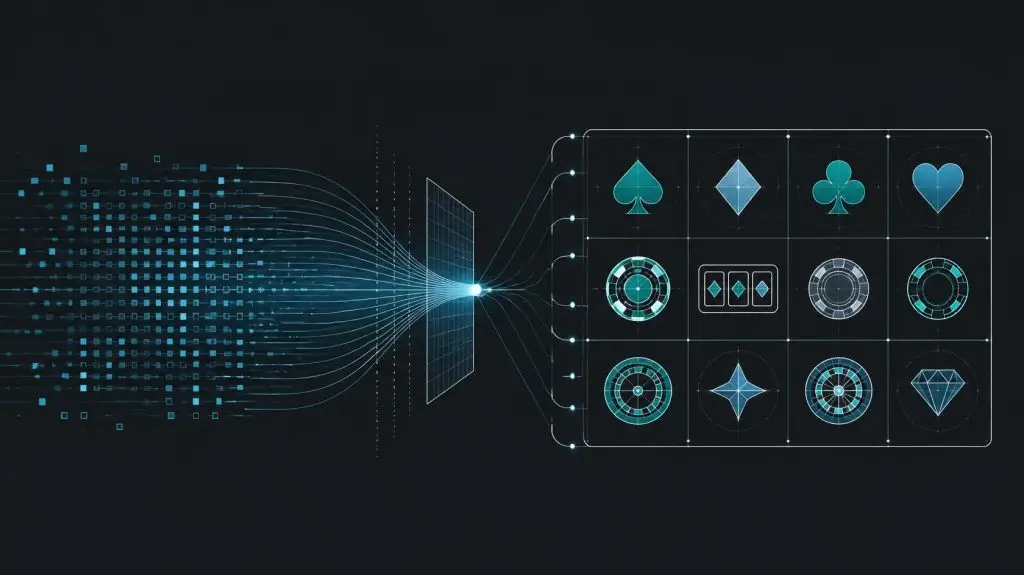 رسم يوضح تحويل بيانات RNG إلى نتائج في ألعاب الكازينو الرقمية