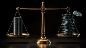 ميزان يقارن بين عملة مستقرة وبيتكوين للاستخدام في المدفوعات المشفرة